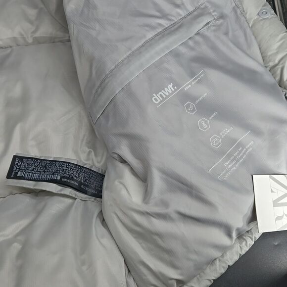 NEW ZARA Puffer Jacket Gray Full-zip Snap Medium - Picture 9 of 12